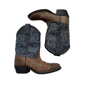 Cody James Leather Cowboy Boots Boys US 1 D PLAY Western Embroidered Blue Brown